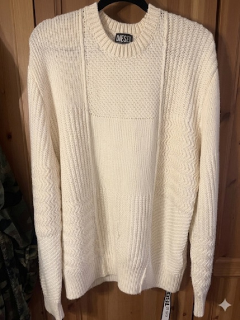 Diesel Cream Textured Cable-Knit Crewneck Sweater